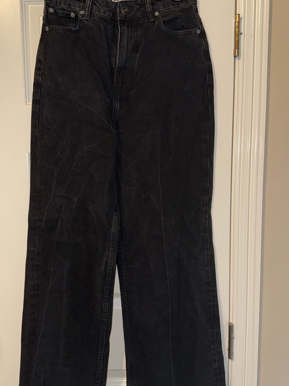 Ganni Washed Black High-Rise Wide Leg Jeans